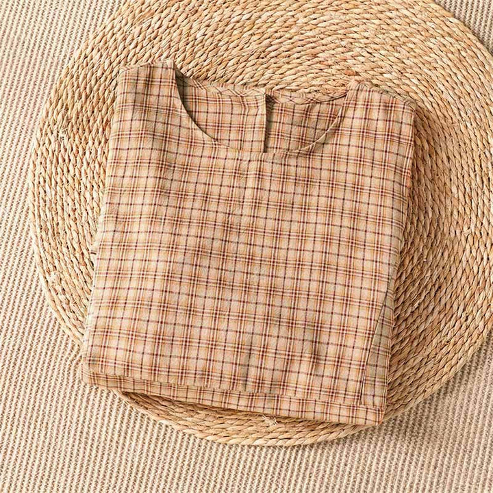 Buddha Stones Summer Casual Vintage Plaid Women's Three-Quarter Sleeve Dress With Pocket - image 3