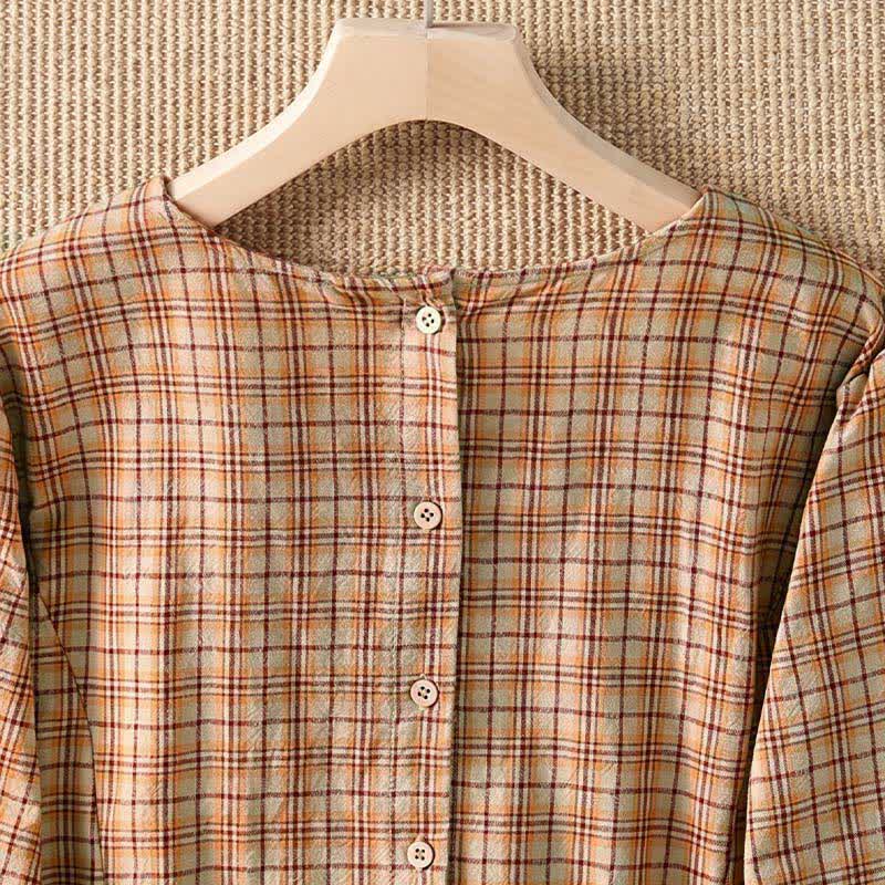 Buddha Stones Summer Casual Vintage Plaid Women's Three-Quarter Sleeve Dress With Pocket - image 5