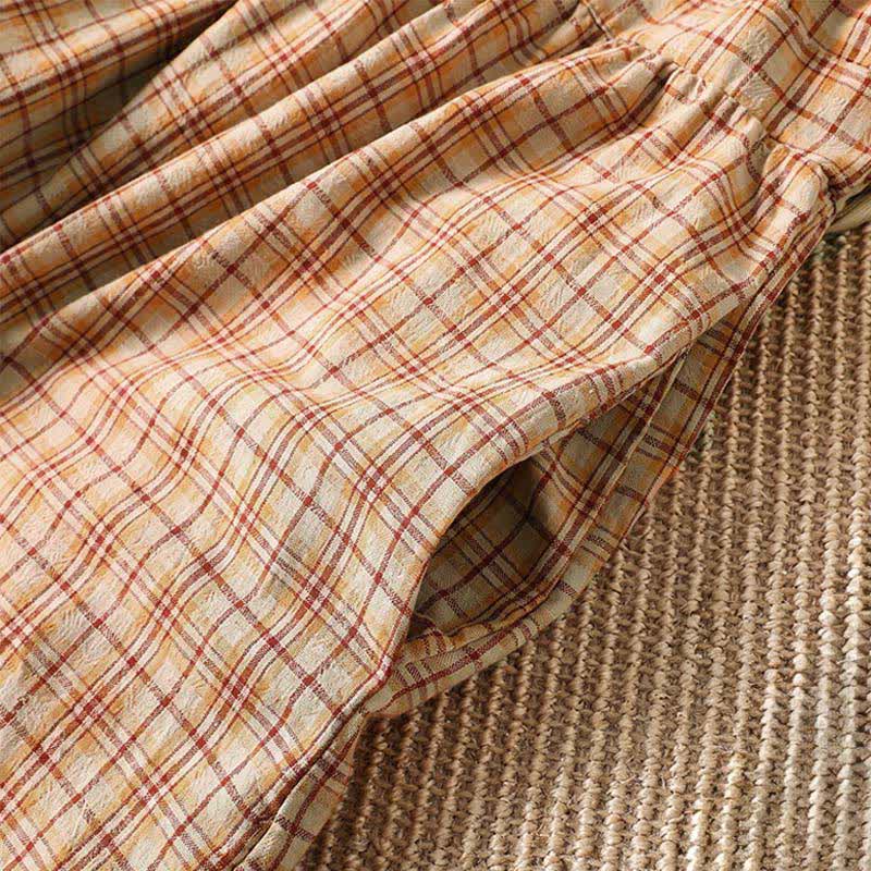 Buddha Stones Summer Casual Vintage Plaid Women's Three-Quarter Sleeve Dress With Pocket - image 7