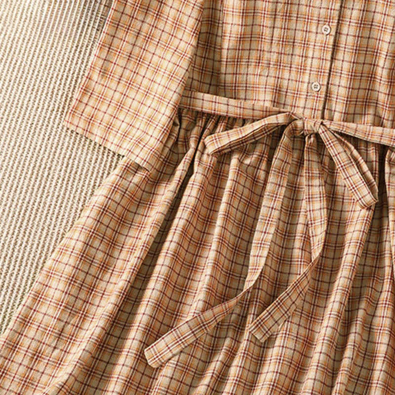 Buddha Stones Summer Casual Vintage Plaid Women's Three-Quarter Sleeve Dress With Pocket - image 10