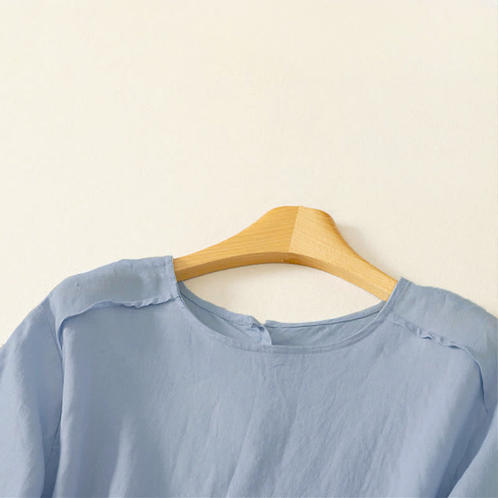 Buddha Stones Summer Casual Minimalist Ruffle Hem Solid Women's Short Sleeve T-Shirts - image 13