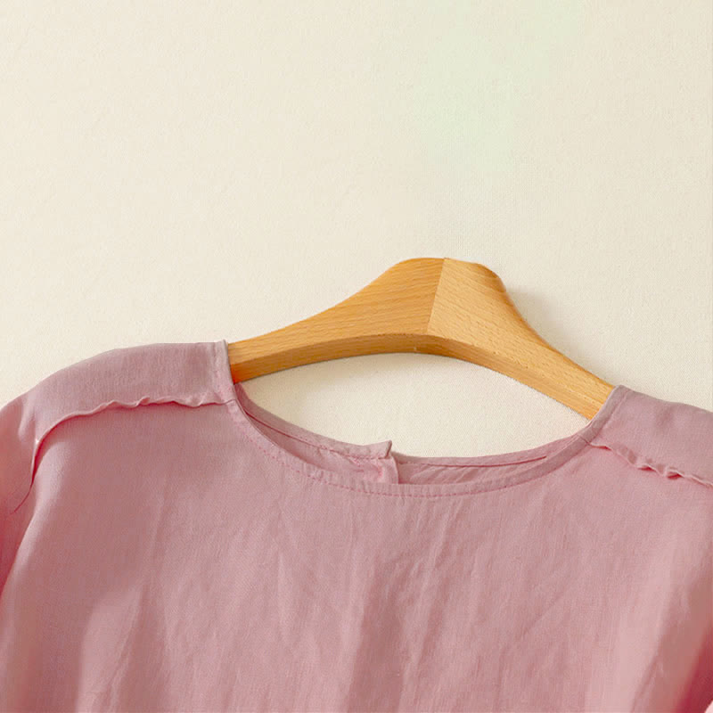 Buddha Stones Summer Casual Minimalist Ruffle Hem Solid Women's Short Sleeve T-Shirts - image 4