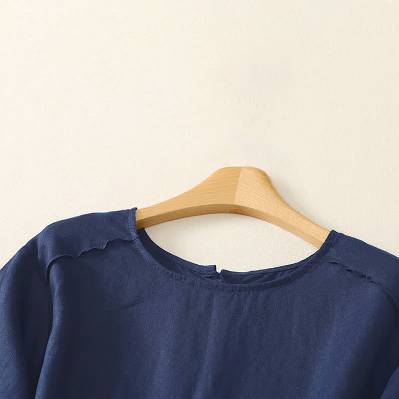 Buddha Stones Summer Casual Minimalist Ruffle Hem Solid Women's Short Sleeve T-Shirts - image 17