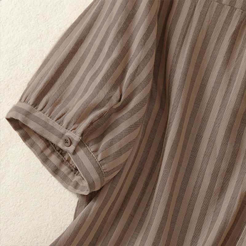 Buddha Stones Summer Casual Button-Up Striped Women's Short Sleeve Shirts With Patch Pocket - image 19