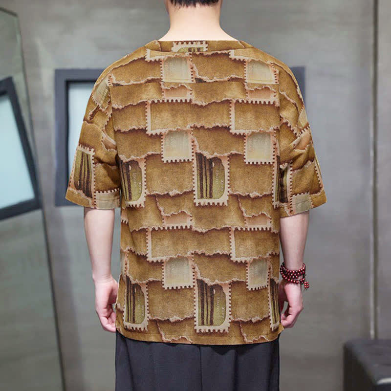 Buddha Stones Summer Casual Boho Patchwork Plaid Design Men's Short Sleeve Shirts With Patch Pocket - image 13