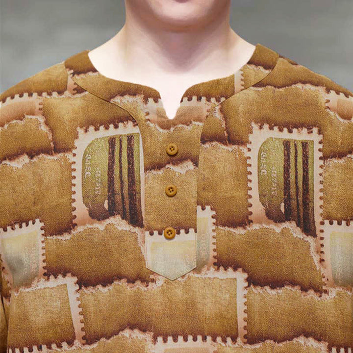 Buddha Stones Summer Casual Boho Patchwork Plaid Design Men's Short Sleeve Shirts With Patch Pocket - image 18