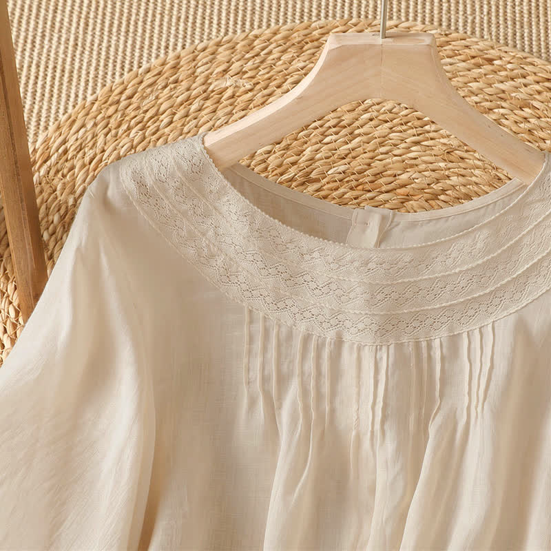 Buddha Stones Spring Summer Casual Elegant Embroidery Solid Women's Long Sleeve T-Shirt - image 1