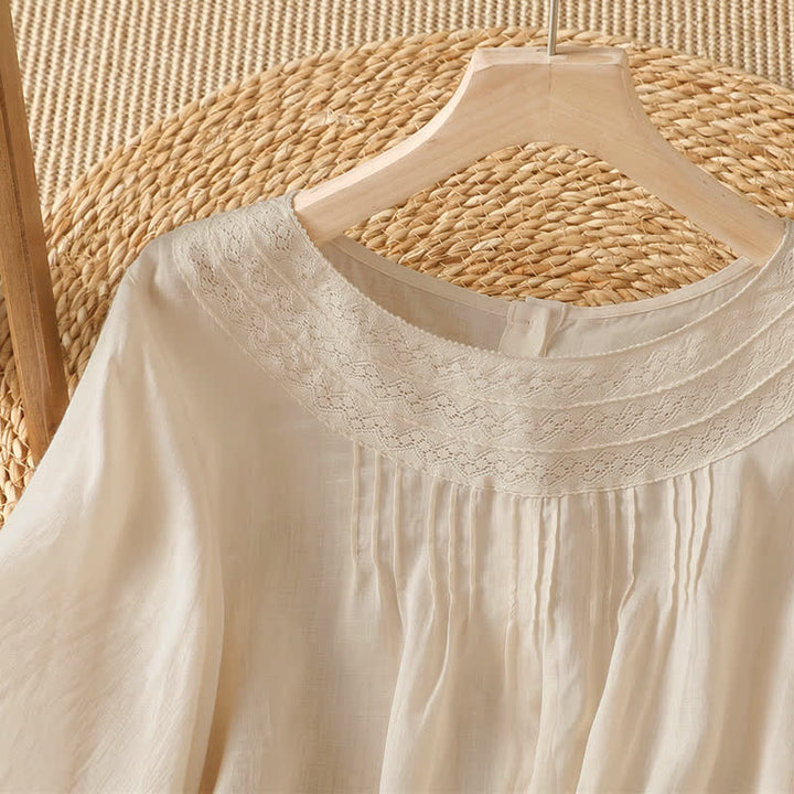Buddha Stones Spring Summer Casual Elegant Embroidery Solid Women's Long Sleeve T-Shirt - image 1