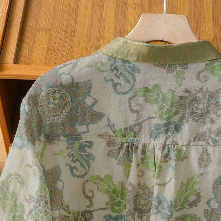 Buddha Stones Spring Summer Casual Vintage Button-Up Floral Women's Long Sleeve Shirts With Pocket - image 4