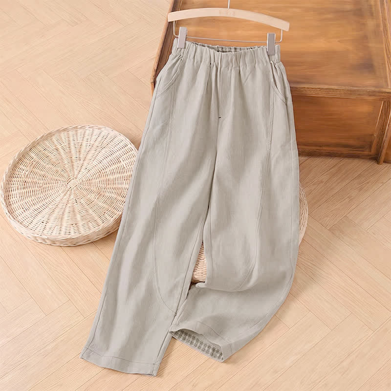 Buddha Stones Spring Summer Casual Minimalist Solid Ankle Pants Women's Straight Leg Pants With Pocket - Linen - US8-10, UK/AU12-14, EU40-42 (2XL) - image 0