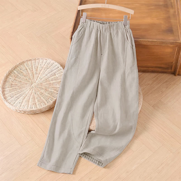 Buddha Stones Spring Summer Casual Minimalist Solid Ankle Pants Women's Straight Leg Pants With Pocket - Linen - US8-10, UK/AU12-14, EU40-42 (2XL) - image 0