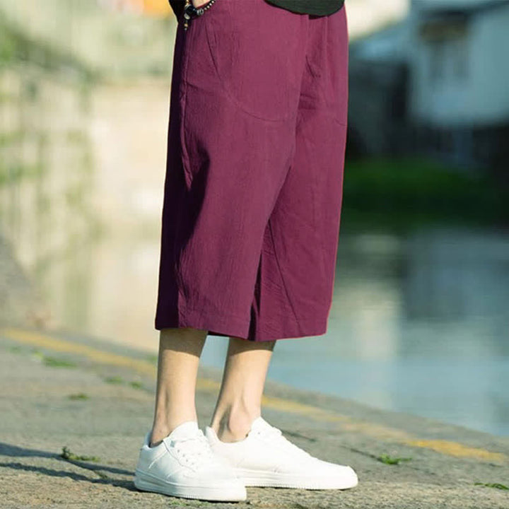 Buddha Stones Summer Plain Pleat Design Drawstring Men's 7-8 Length Pants With Pockets - image 29