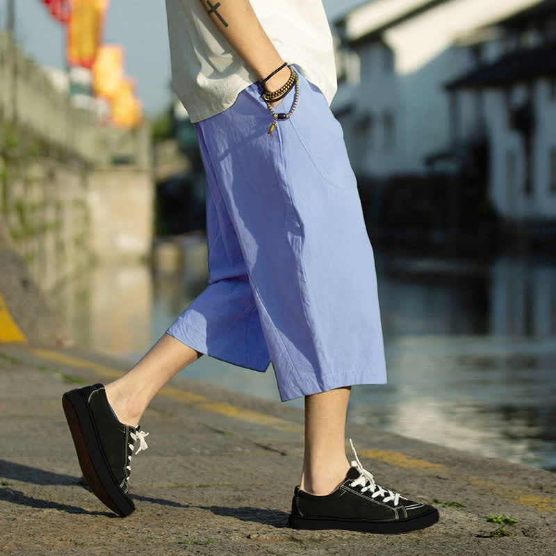 Buddha Stones Summer Plain Pleat Design Drawstring Men's 7-8 Length Pants With Pockets - image 16