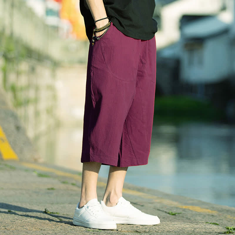 Buddha Stones Summer Plain Pleat Design Drawstring Men's 7-8 Length Pants With Pockets - image 24