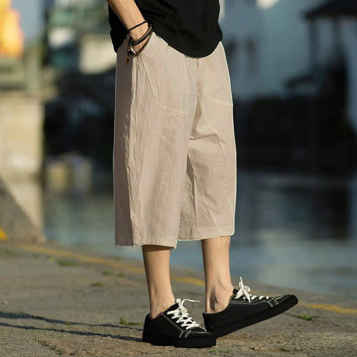 Buddha Stones Summer Plain Pleat Design Drawstring Men's 7-8 Length Pants With Pockets - image 11