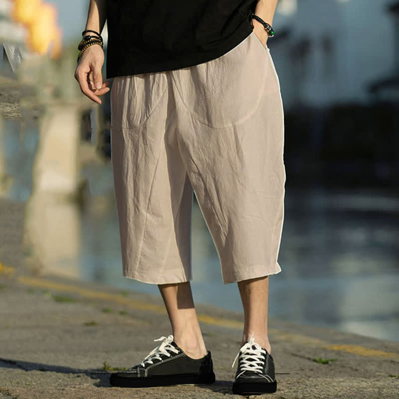 Buddha Stones Summer Plain Pleat Design Drawstring Men's 7-8 Length Pants With Pockets - Tan - US/UK/AU46，EU56 (5XL) - image 10