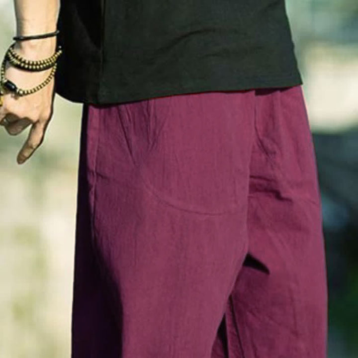 Buddha Stones Summer Plain Pleat Design Drawstring Men's 7-8 Length Pants With Pockets - image 28