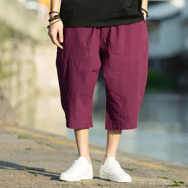 Buddha Stones Summer Plain Pleat Design Drawstring Men's 7-8 Length Pants With Pockets - MediumVioletRed - US/UK/AU46，EU56 (5XL) - image 22