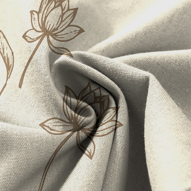 Buddha Stones Cotton Linen Vintage Lotus Line Art Pattern Women's Elastic Waist Wide Leg Pants With Pockets - image 3