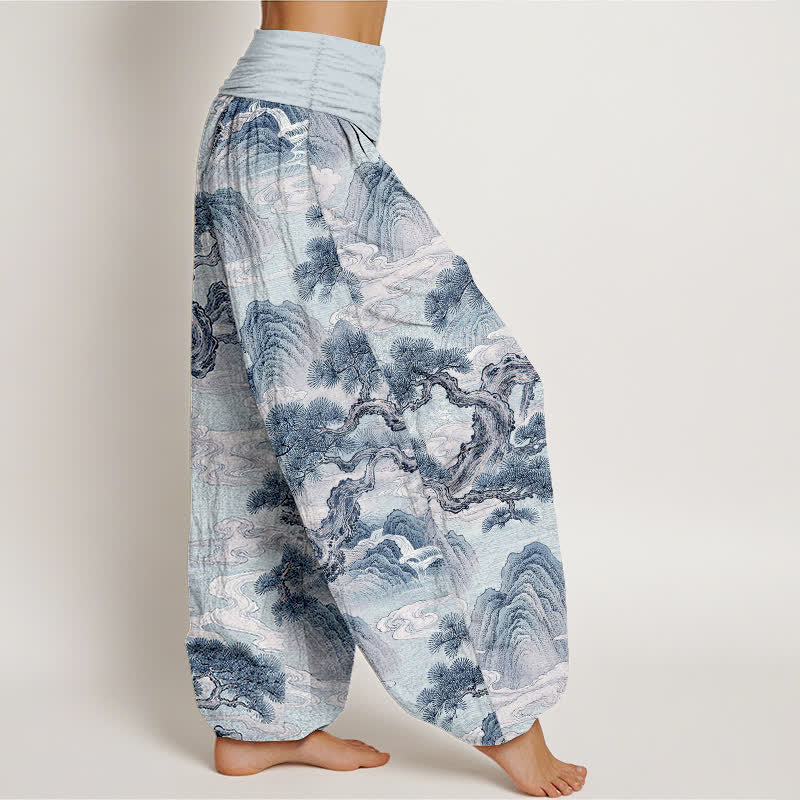 Buddha Stones Cotton Ink Wash Landscape Pattern Women's Elastic Waist Harem Pants - image 9