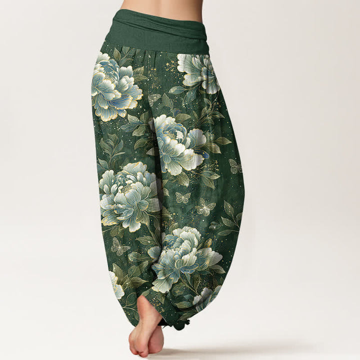 Buddha Stones Cotton Peony Butterfly Pattern Women's Elastic Waist Harem Pants - image 10