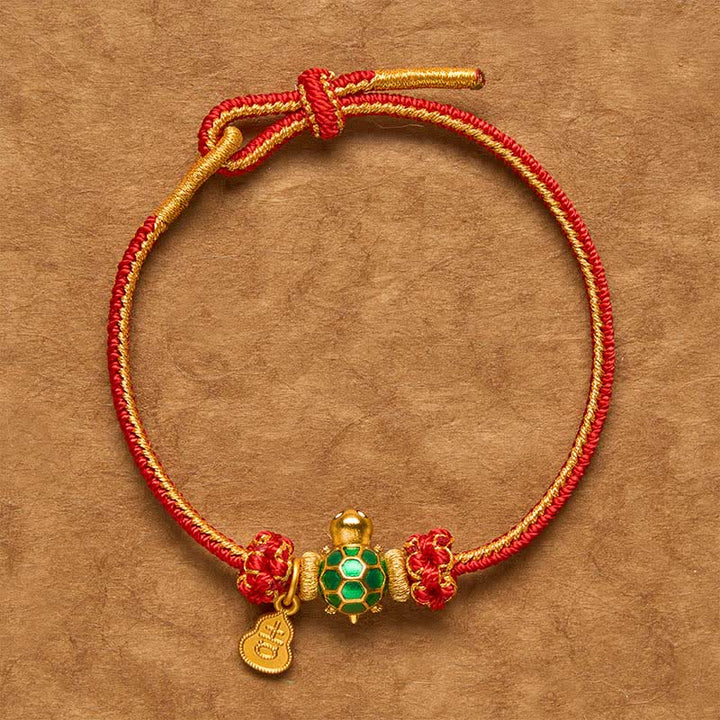 Buddha Stones Green Turtle Copper Gourd Red String Lucky Bracelet - Red String (Wrist Circumference: 6.3–7.1 in/16–18 cm) - image 0
