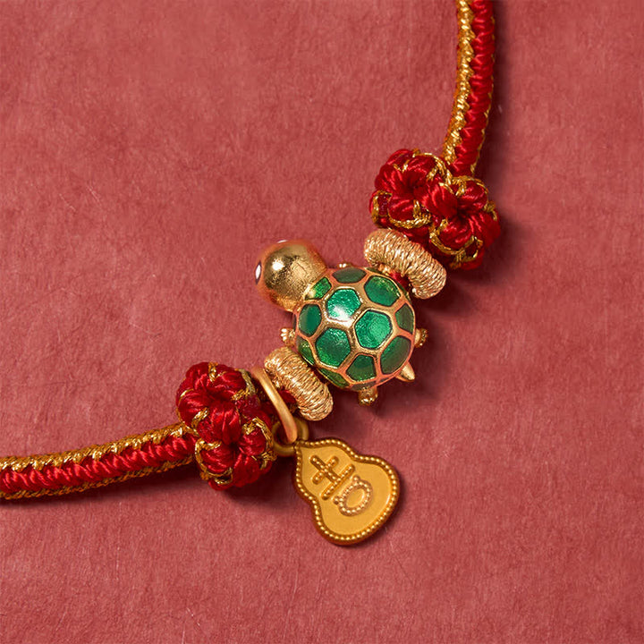 Buddha Stones Green Turtle Copper Gourd Red String Lucky Bracelet - image 5