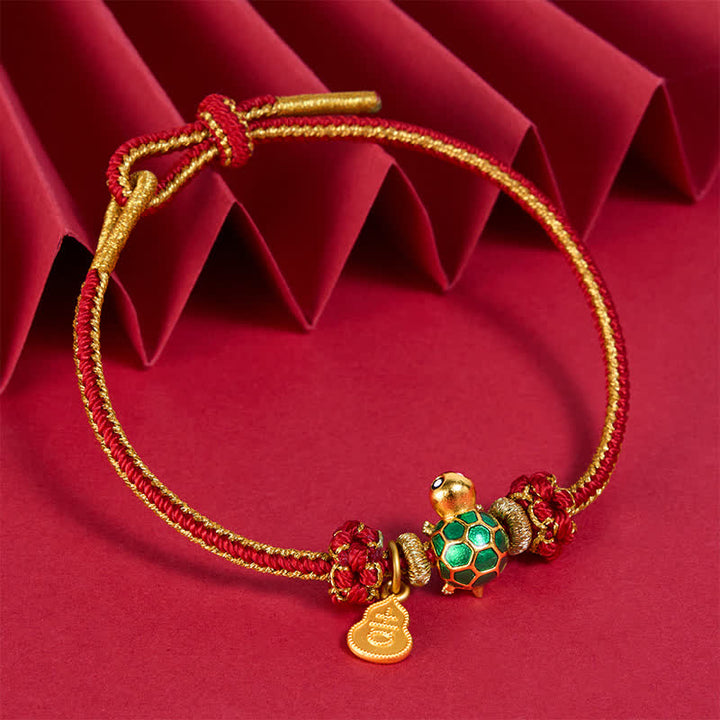 Buddha Stones Green Turtle Copper Gourd Red String Lucky Bracelet - image 2