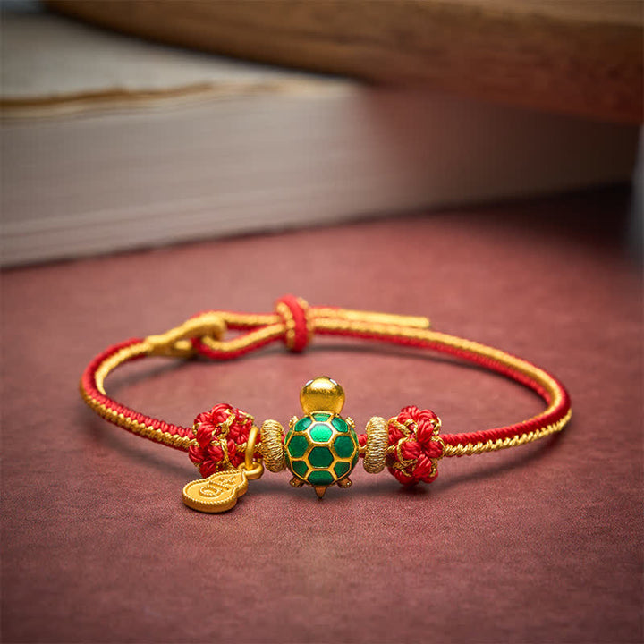 Buddha Stones Green Turtle Copper Gourd Red String Lucky Bracelet - image 3