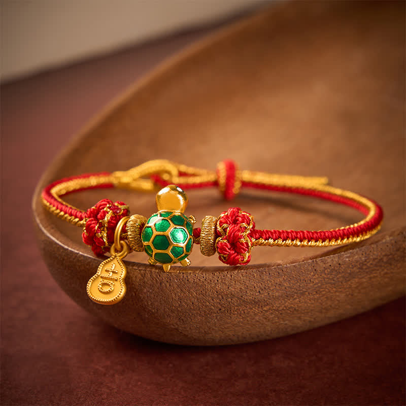 Buddha Stones Green Turtle Copper Gourd Red String Lucky Bracelet - image 1