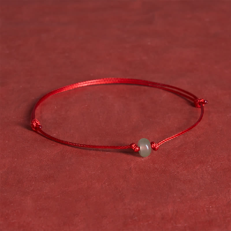 Buddha Stones Minimalist Green Aventurine Protection Braided Red String Bracelet - Wheel Bead (Wrist Circumference: 6.3–7.1 in/16–18 cm) - Red String - image 0