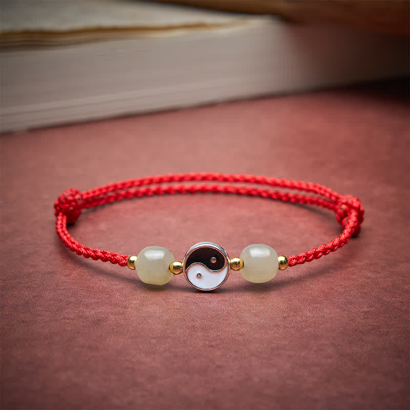 Buddha Stones Alloy Yin Yang Hetian Jade Bead Red String Balance Bracelet - image 4
