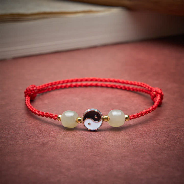 Buddha Stones Alloy Yin Yang Hetian Jade Bead Red String Balance Bracelet - image 4
