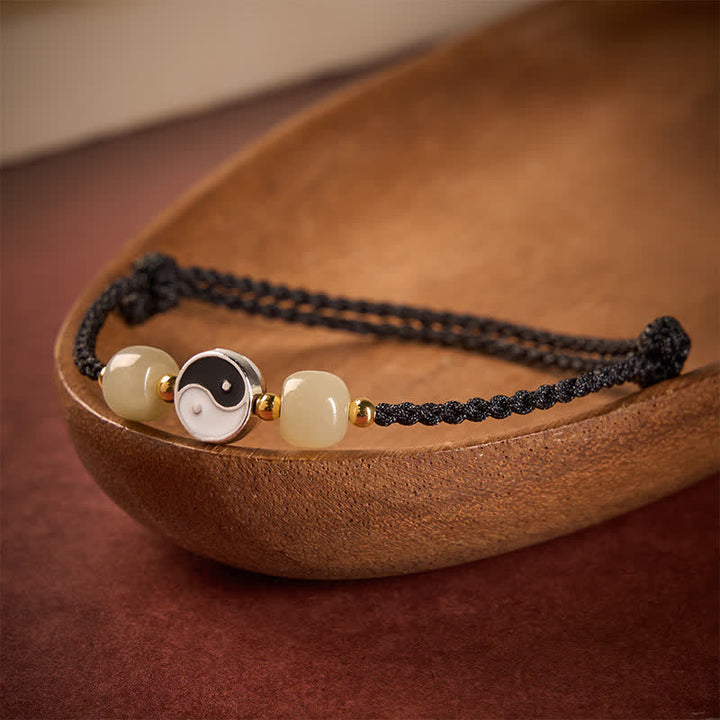 Buddha Stones Alloy Yin Yang Hetian Jade Bead Red String Balance Bracelet - image 12