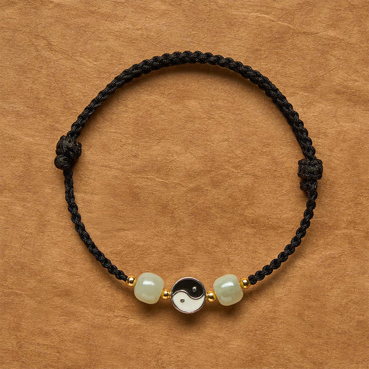 Buddha Stones Alloy Yin Yang Hetian Jade Bead Red String Balance Bracelet - image 12