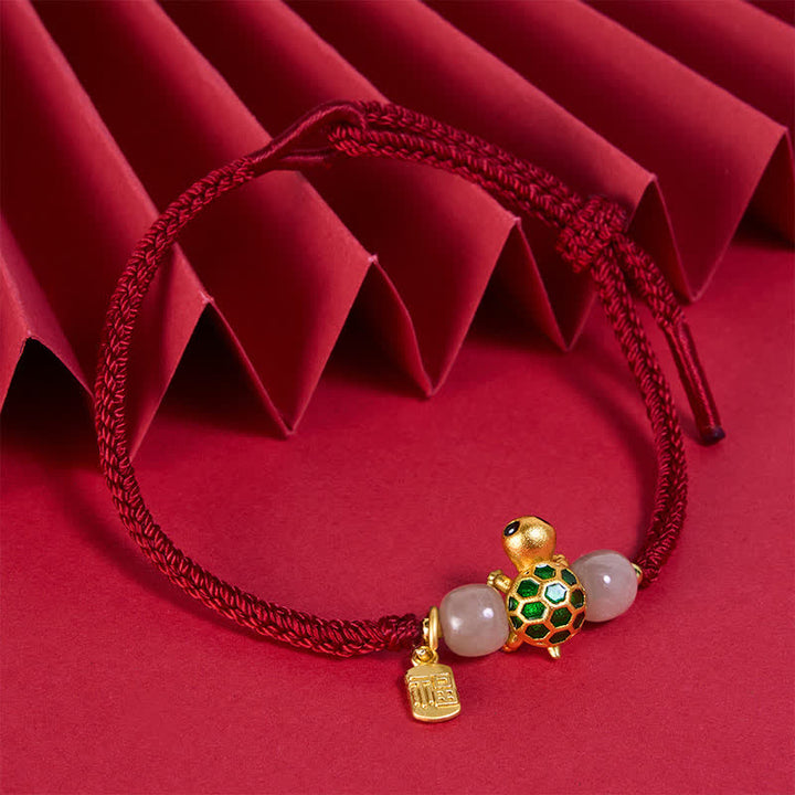 Buddha Stones Copper Turtle Fu Character Hetian Jade Red String Luck Bracelet - image 2