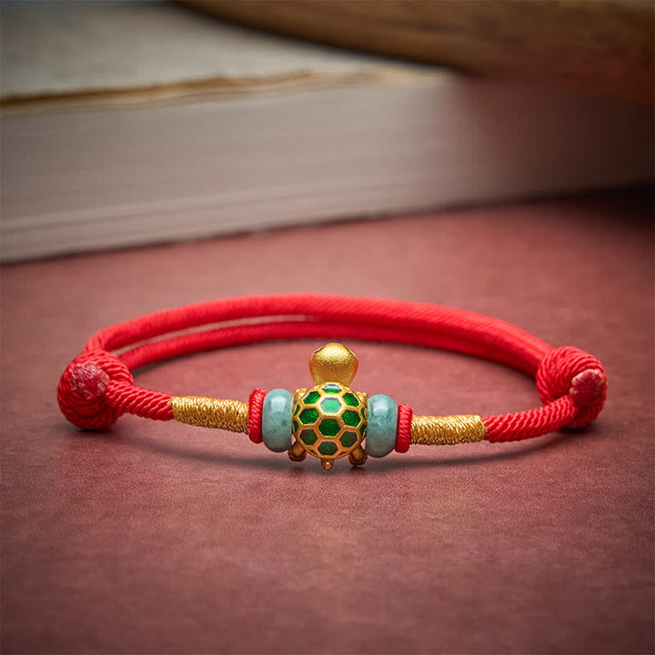 Buddha Stones Copper Turtle Jade Fu Character Luck Red String Bracelet - image 3