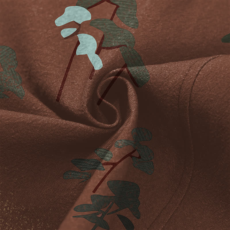 Buddha Stones Cotton White Crane Trees Flowing Waves Pattern Open Front Men's Kimono - image 5