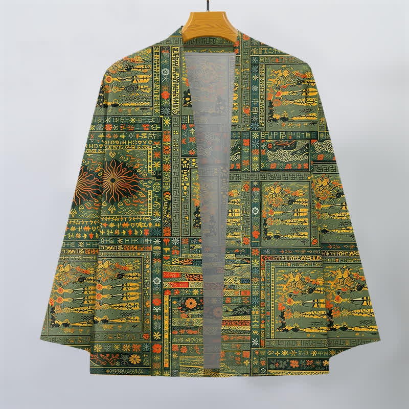 Buddha Stones Cotton Vintage Multicolored Patchwork Floral Pattern Open Front Men's Kimono - image 1