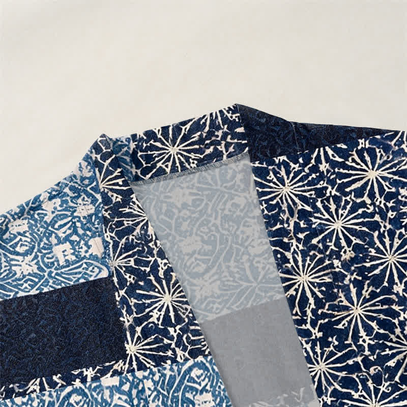 Buddha Stones Cotton Patchwork Geometric Block Pattern Open Front Men's Kimono - image 3