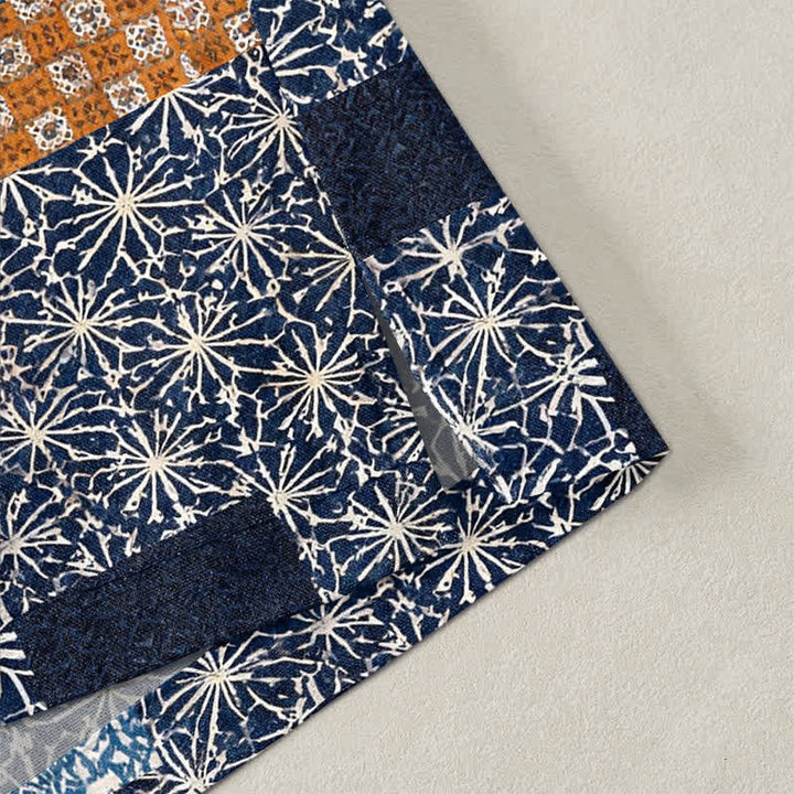 Buddha Stones Cotton Patchwork Geometric Block Pattern Open Front Men's Kimono - image 4