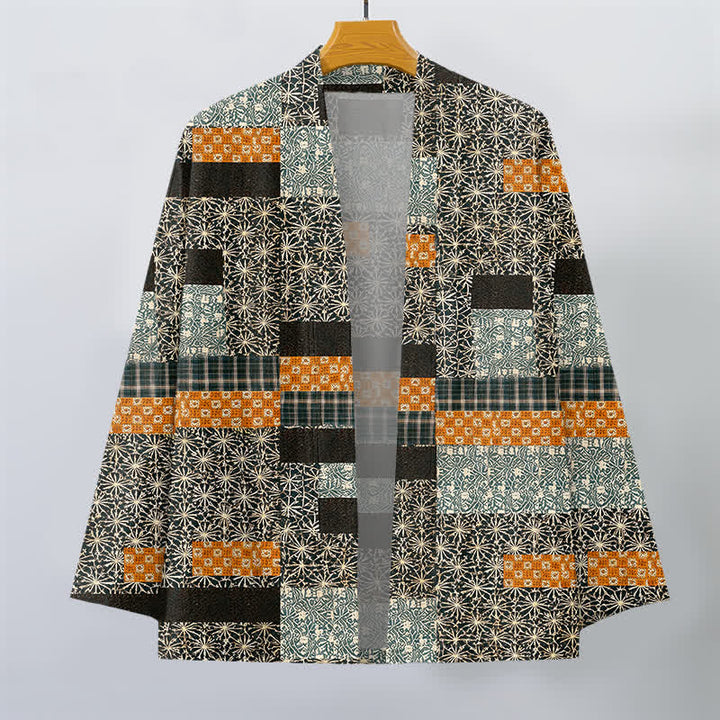 Buddha Stones Cotton Patchwork Geometric Block Pattern Open Front Men's Kimono - image 7