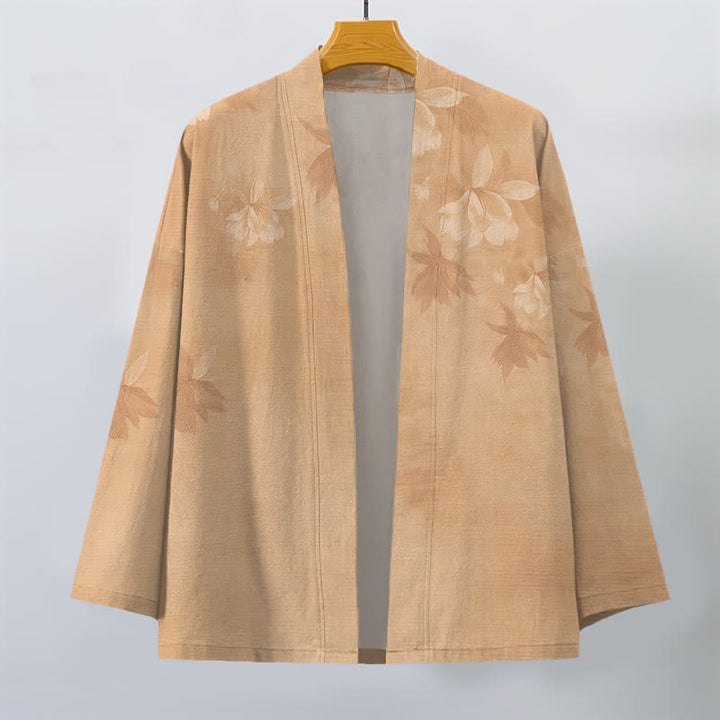 Buddha Stones Cotton Subtle Floral Leaf Pattern Open Front Men's Kimono - image 1