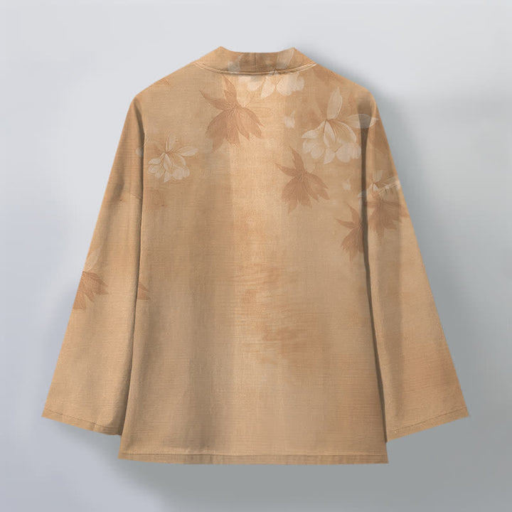 Buddha Stones Cotton Subtle Floral Leaf Pattern Open Front Men's Kimono - image 2