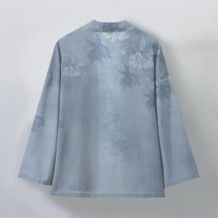 Buddha Stones Cotton Subtle Floral Leaf Pattern Open Front Men's Kimono - image 8