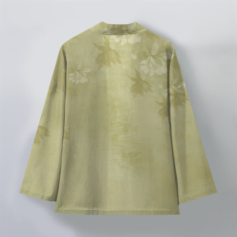 Buddha Stones Cotton Subtle Floral Leaf Pattern Open Front Men's Kimono - image 11