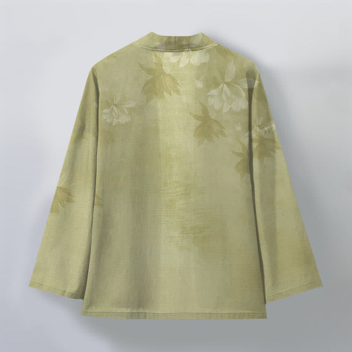 Buddha Stones Cotton Subtle Floral Leaf Pattern Open Front Men's Kimono - image 11