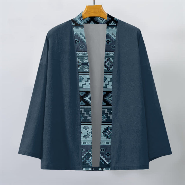 Buddha Stones Cotton Tribal Geometric Trim Pattern Open Front Men's Kimono - image 10