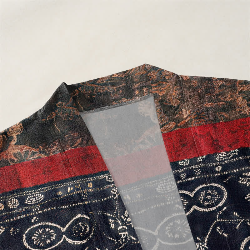Buddha Stones Cotton Tribal Geometric Patchwork Pattern Open Front Men's Kimono - image 3