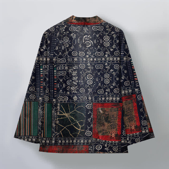 Buddha Stones Cotton Tribal Geometric Patchwork Pattern Open Front Men's Kimono - image 2